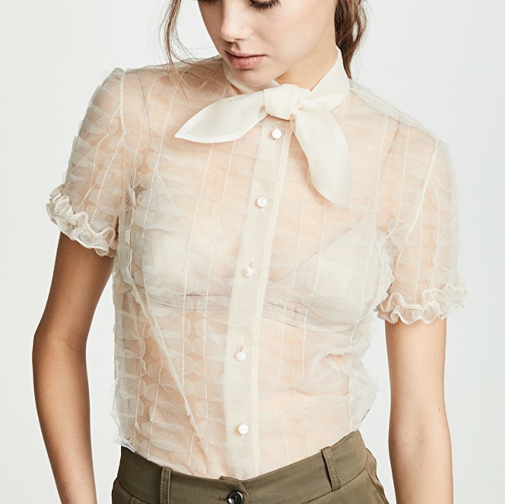 Romantic Tulle neck tie blouse